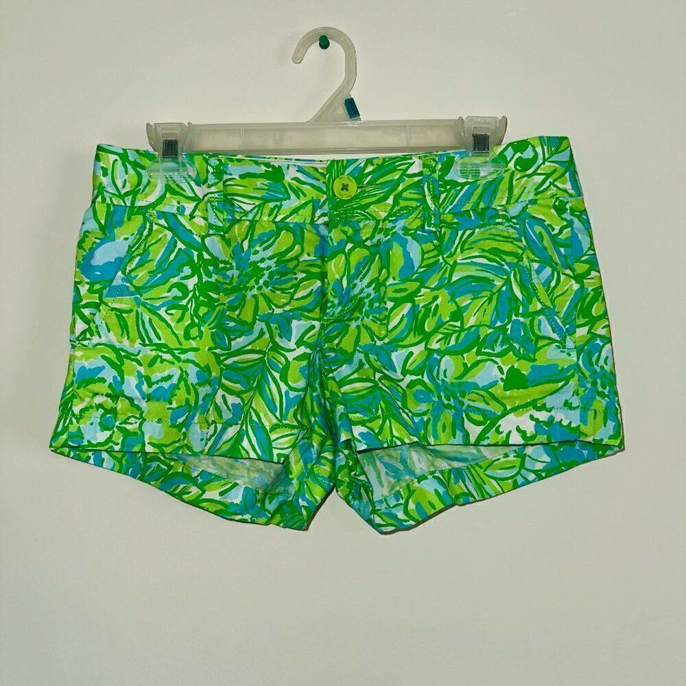 Lilly Pulitzer Women's Walsh Shorts blue/green tropical palm SIZE 2